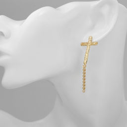 Серьги металл Крест и цепочка плетение, цвет золото