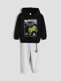 Erkek ?ocuk Kal?n Kap??onlu Sweatshirt ve E?ofman Alt 2l?