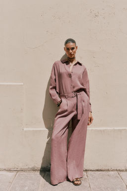 FLOWING WIDE-LEG TROUSERS WITH BELT - Zara фото 8