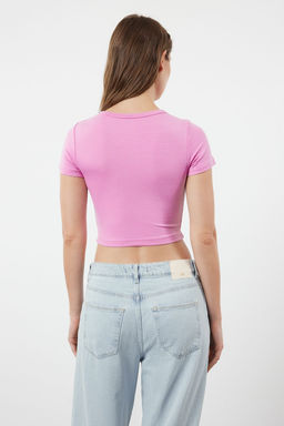 Pembe-Ekru 2li Paket Crop Viskoz/Yumusak Kumas Esnek Orme Bluz TWOSS23BZ00108