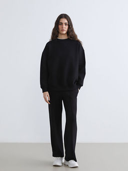 Bisiklet Yaka Oversize Kad?n Kal?n Sweatshirt