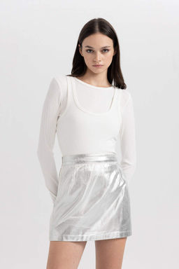 Крутая приталенная футболка в рубчик с длинными рукавами - Defacto фото 4