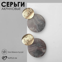 Серьги акрил Круг, цвет серо-зелёный в золоте