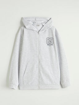 Bask?l? Kap??onlu Erkek ?ocuk Fermuarl? Sweatshirt