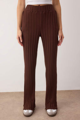Kahverengi Flare/Ispanyol Paca Yuksek Bel Esnek Orme Pantolon TWOAW26PL00098 - Trendyolmilla фото 3