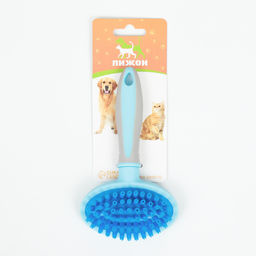 Щетка-массажер для животных с силиконовыми зубьями, средняя, 9,5 х 16,5 см, голубая - Пижон фото 6