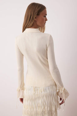 Ekru Merserize Gorunumlu Fitilli Polo Yaka Triko H?rka TWOAW26HI00111 - Trendyolmilla фото 11