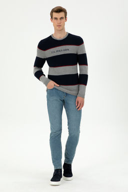 Erkek Slim Fit Bisiklet Yaka Gri Melanj Kazak - U.s. polo assn фото 11