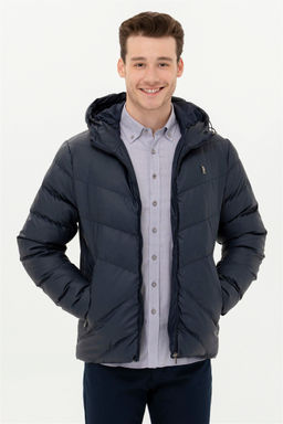 Мужская темно-синяя кожаная куртка