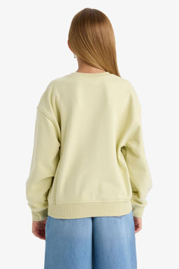 Relax Fit Bisiklet Yaka Bask_l_ Sweatshirt K_z _ocuk - Defacto фото 6