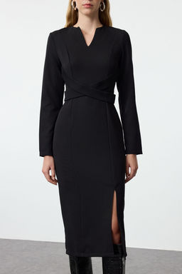 TRENDYOLMILLA Siyah Vucudu Saran Midi Dokuma Elbise TWOAW25EL00165  фото 4