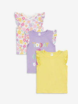 Bisiklet Yaka K?sa Kollu Bask?l? K?z Bebek Ti??rt 3l?