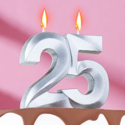 Цена за 2 шт. Свеча в торт юбилейная «Грань», цифра 25, серебро