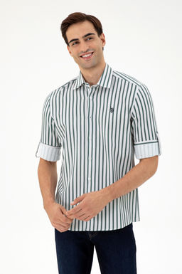 Мужская темно-зеленая рубашка с длинным рукавом Неожиданная скидка в корзине