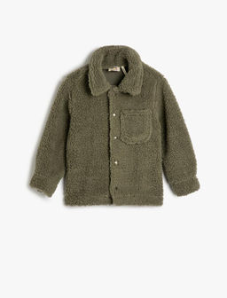 Плюшевая куртка-рубашка для мальчика с карманными пуговицами