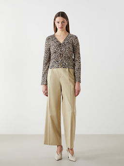 V Yaka Leopar Desenli Kad?n H?rka