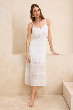 Beyaz Dokuma Baglama Detayl? Plaj Elbisesi TBESS26EL00012