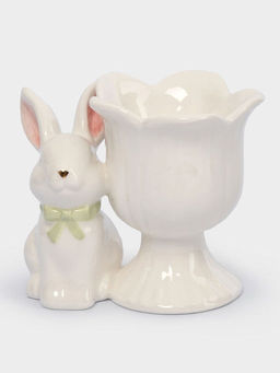 Подставка для яйца, 7 см, керамика, молочно-золотистая, Кролик с цветком, White Rabbit