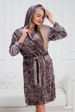 Халат женский из велюр мрамор Нежность пурпурно-серый