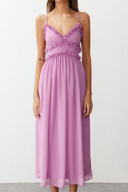 TRENDYOLMILLA Ekru Cicek Desenli A-Kesim F?rf?r Detayl? Astarl? Sifon Maxi Dokuma Elbise TWOSS23EL02013 фото 36