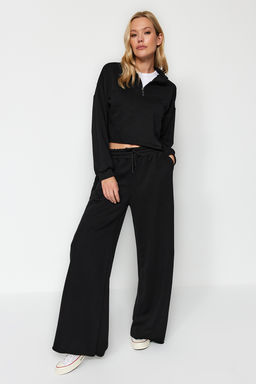 Siyah Kal?n Extra Wide Leg Yuksek Bel Orme Esofman Alt? Pantolon TWOAW24EA00043 - Trendyolmilla фото 3