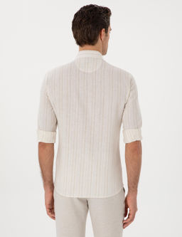 Bej Slim Fit _izgili Keten Kar___ml_ G_mlek