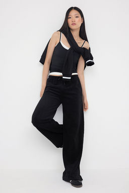 Siyah Polar Straight Normal Bel Esnek Kal?n Orme Esofman Alt? TWOAW26EA00001