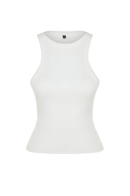 Ekru Vucuda Oturan Regular Boy Halter Yaka Fitilli Pamuklu Esnek Orme Atlet TWOSS24AL00002