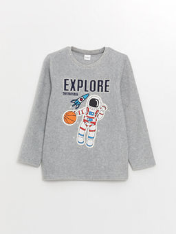 Bisiklet Yaka Bask?l? Uzun Kollu Polar Erkek ?ocuk Pijama Tak?m?