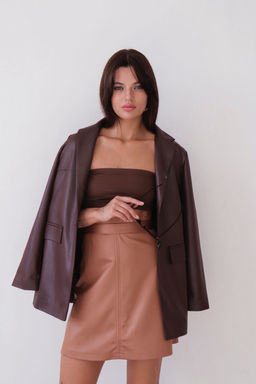 9738 Мини-юбка под кожу светло-коричневая