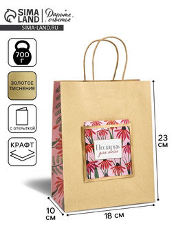 Цена за 2 шт. Пакет крафтовый с открыткой Подарок, MS 18?10?23 см