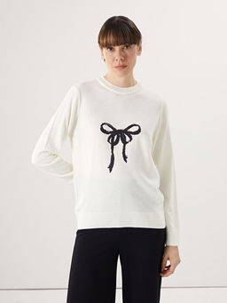 Bisiklet Yaka Pul ??lemeli Kad?n Triko Kazak