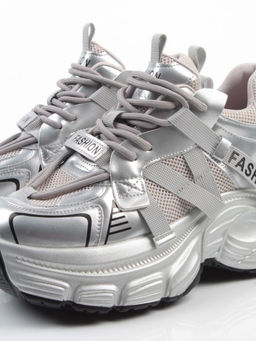03-18C GREY/SILVER Кроссовки женские (натуральная кожа, искусственная кожа)