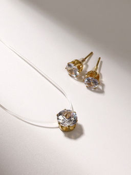 Гарнитур 2 предмета: кулон, серьги На леске классика, цвет белый в золоте, 30 см