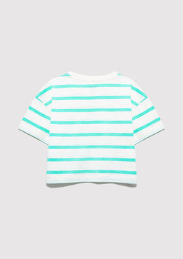 Mavi Logo Bask?l? Yesil Cizgili Crop Tisort  фото 2