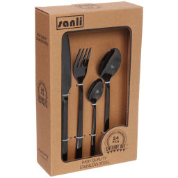 Набор столовых приборов "SANLI" 24шт (6ножей, 6вилок, 6ст.ложек, 6ч.ложек), цвет черный