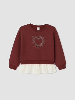 Ta?l? K?z ?ocuk Kal?n Sweatshirt