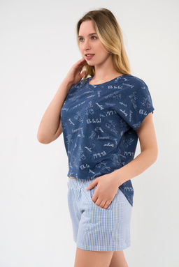 Пижама женская из футболки и шорт из кулирки Бонжур голубой - Амадэль фото 5