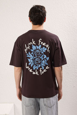 TRENDYOL MAN Ekru Oversize/Genis Kesim Cicek Bask?l? Kal?n %100 Pamuklu T-Shirt TMNSS25TS00028 - Trendyolmilla фото 3