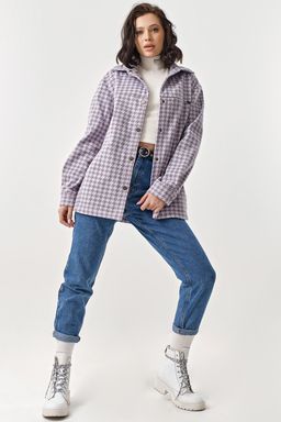 Пальто рубашка из пальтовой ткани сиреневая - Fly фото 7