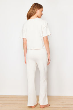 Trendyolmilla Lacivert Slogan Bask?l? Lastik Detayl? Fitilli T-shirt-Pantolon Orme Pijama THMSS21PT1016  фото 6