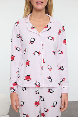 Pembe Penguen Desenli Biye Detayl? Polar K?sl?k Orme Pijama Tak?m? THMAW25PT00029