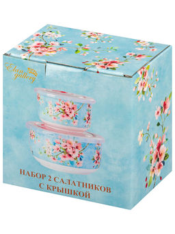 Набор 2 салатников 560 мл 13*13*6,5 см + 260 мл 10,5*10,5*6 см Яблоневый цвет на голубом без зол.к - Elan gallery фото 30
