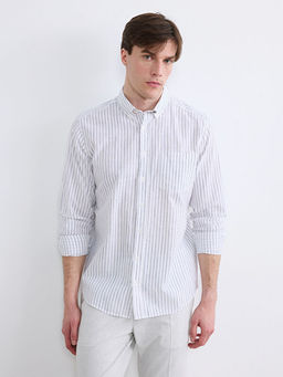 Regular Fit ?izgili Erkek Keten Kar???ml? G?mlek