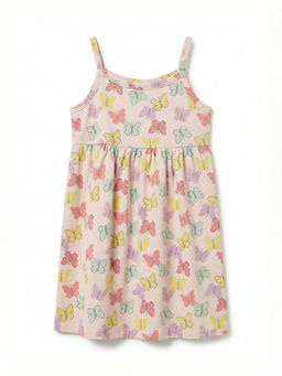 Kare Yaka Kelebek Desenli K?z ?ocuk Elbise