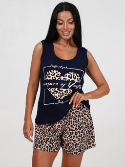 852 ПИЖАМА ЖЕНСКАЯ (шорты) (Тёмно-синий/леопард) - А-дина фото 2