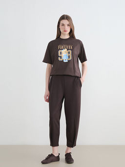 Bisiklet Yaka New York Bask?l? Kad?n Ti??rt