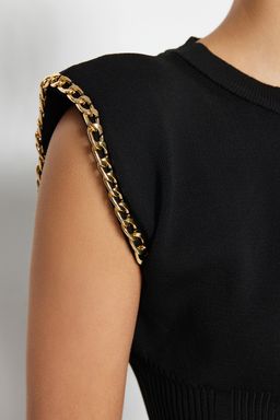 Siyah Metal Zincir Detayl? Ince Bluz TWOSS23BZ00621