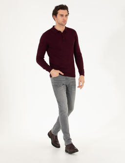 Бордово-красный базовый трикотажный свитер с воротником-поло приталенного кроя - Cacharel фото 11