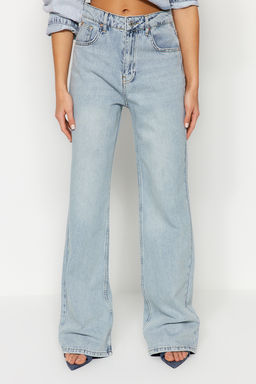 TRENDYOLMILLA Mavi Soluk Efekt Vintage Yuksek Bel Wide Leg Jeans TWOSS24JE00022